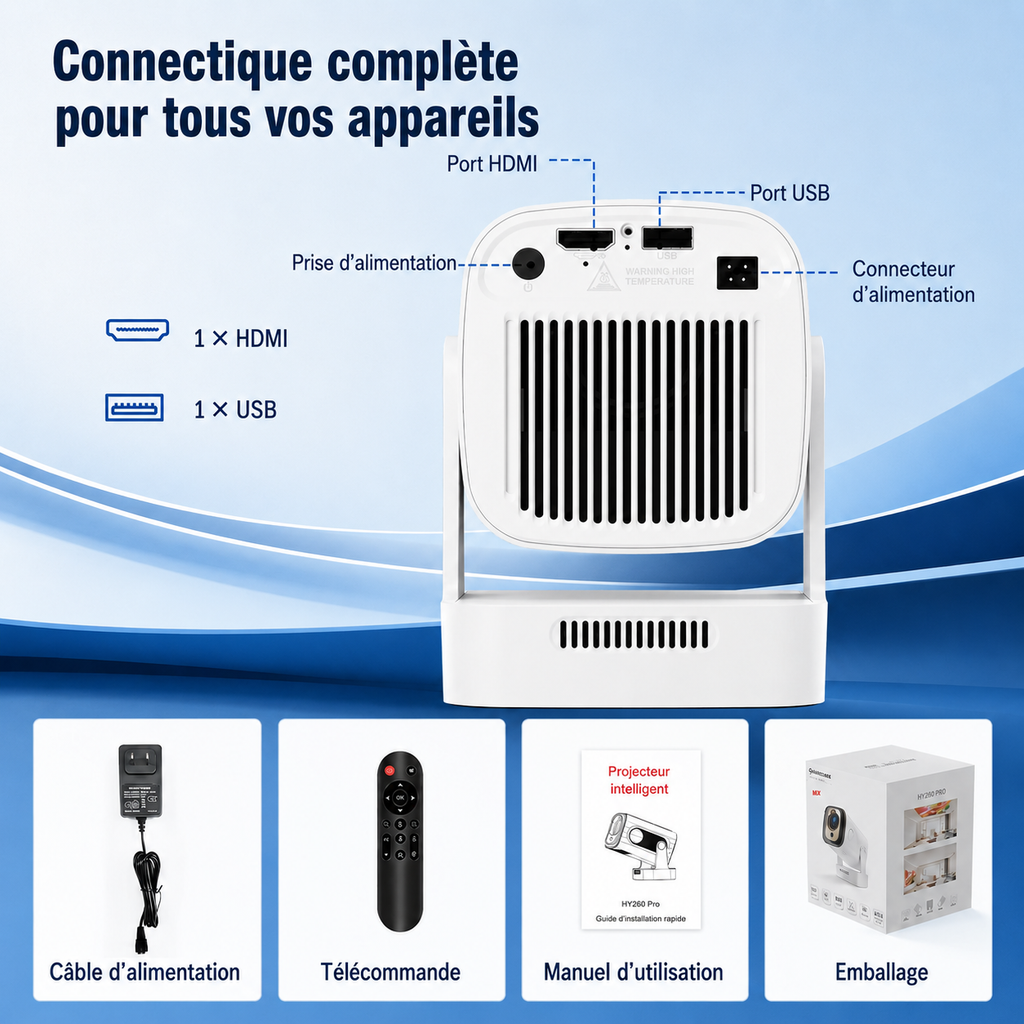 Mini Projecteur Portable Android 11 1080P 330 ANSI Lumens